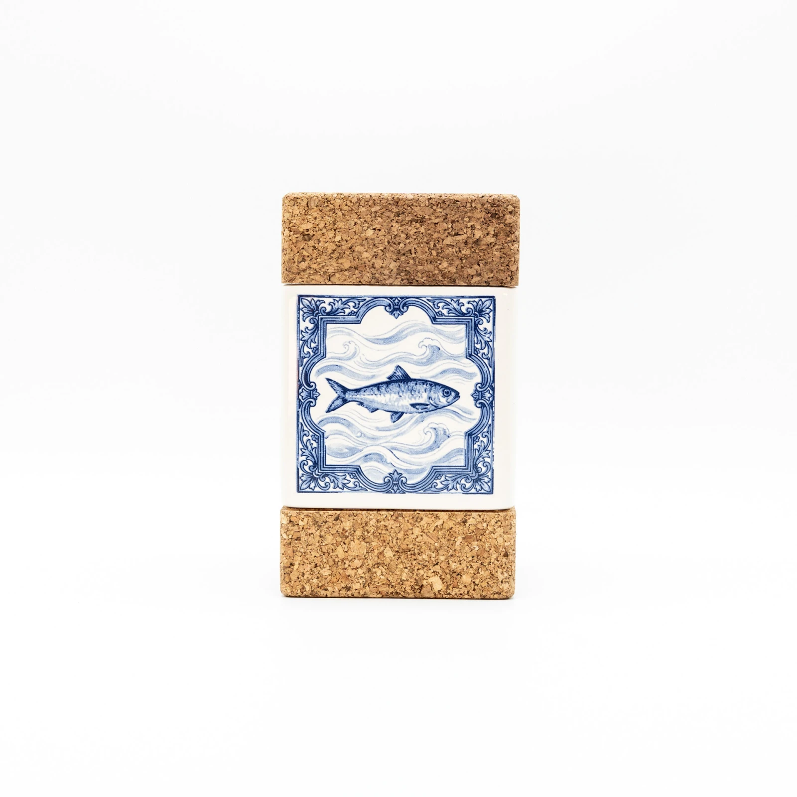 CUBE 2 LIDS gift box in Portuguese faience and cork — The Atlantic Sardine, Tile