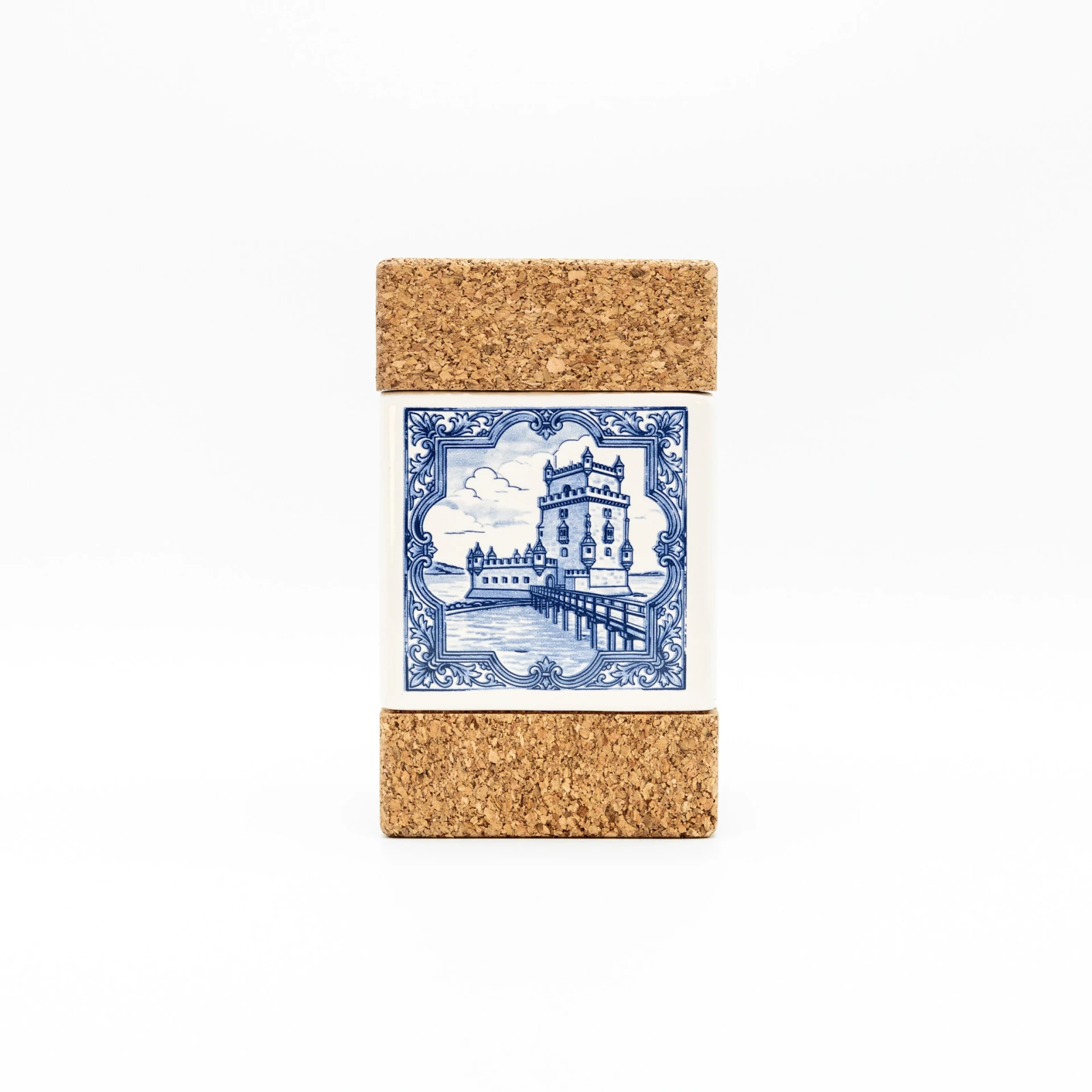 CUBE 2 LIDS gift box in Portuguese faience and cork — The Belém Tower, Tile
